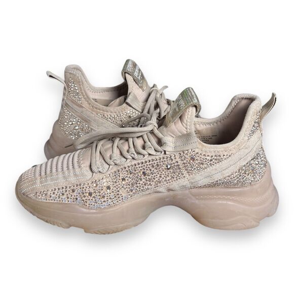 Steve Madden Maxima SM NY90 Gem Studded Beige & Gold Shoes Women’s Size 9M - Picture 7 of 16